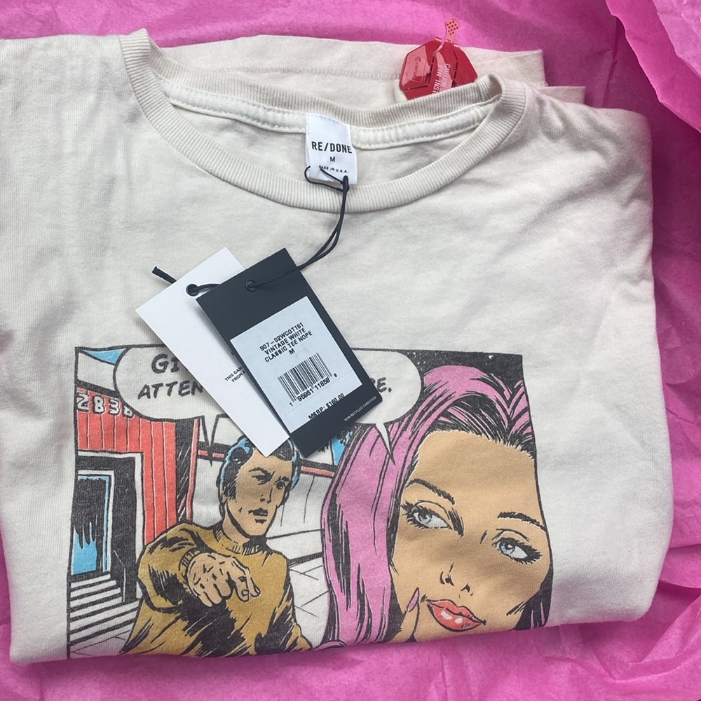 RE/DONE Classic "Nope" Graphic Baby Tee in Vintage White - Picture 4 of 4